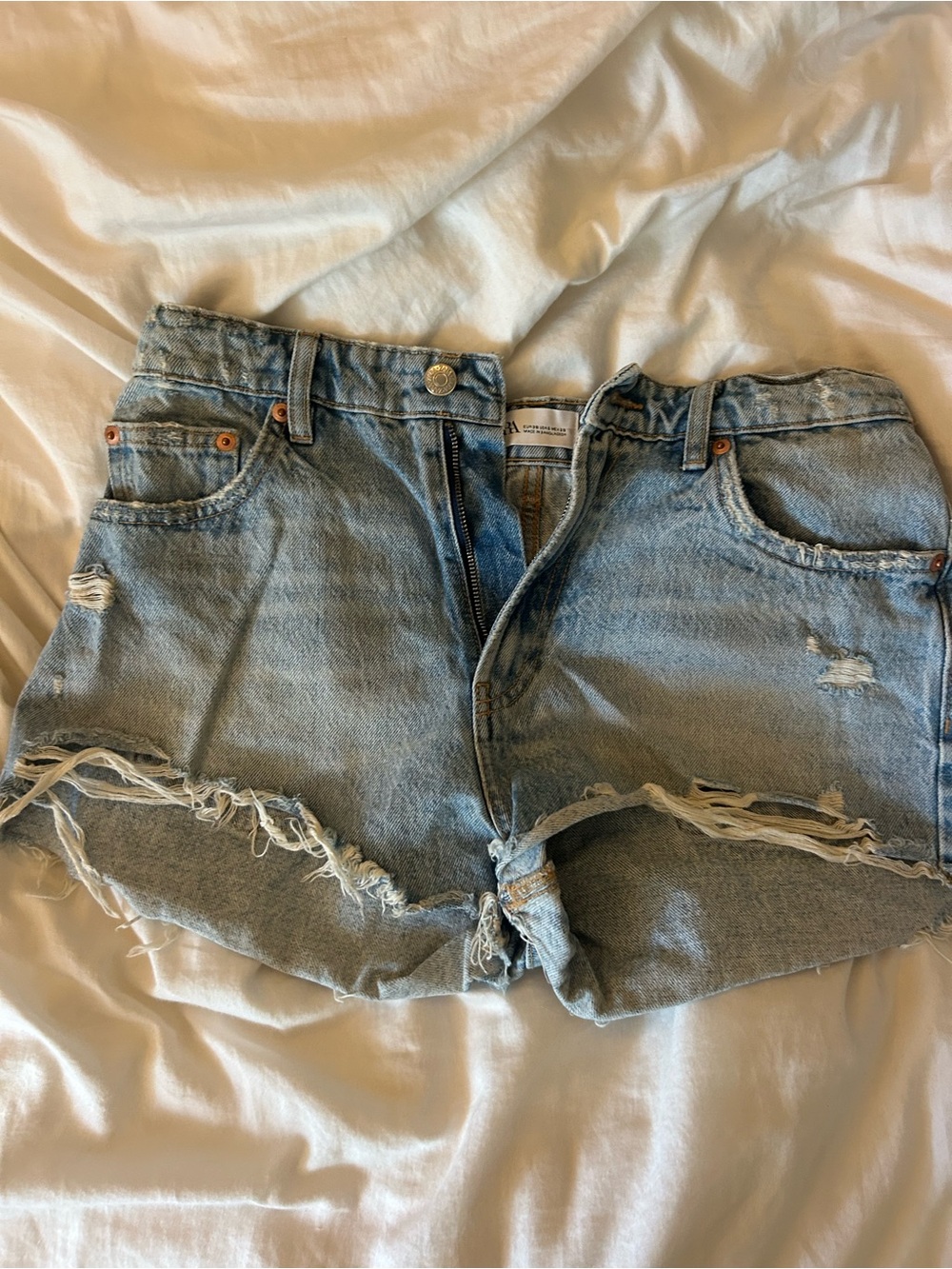 Zara Light Blue Distressed Denim Cutoff Shorts
